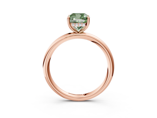 Rose gold Fancy Green Cushion Cut Diamond Solitaire Ring with Thin Band and Four-Prong Setting