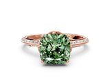 Rose gold Fancy Green Cushion Cut Solitaire Split Shank Pave Diamond Engagement Ring with Four-Prong Setting