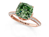 Rose gold Fancy Green Cushion Cut Solitaire Split Shank Pave Diamond Engagement Ring with Four-Prong Setting_1