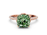 Rose gold Fancy Green Cushion Cut Solitaire Split Shank Pave Diamond Engagement Ring with Four-Prong Setting_24