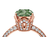 Rose gold Fancy Green Cushion Cut Solitaire Split Shank Pave Diamond Engagement Ring with Four-Prong Setting_28
