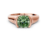 Rose gold Fancy Green Cushion Cut Solitaire Tension Set Diamond Ring with Split Shank Band