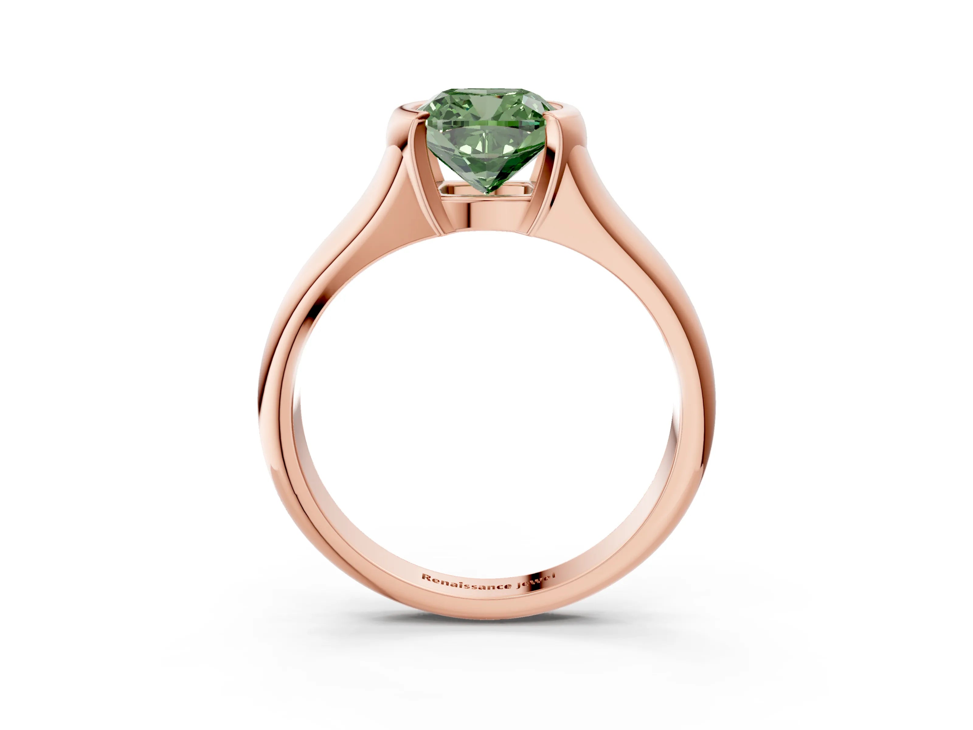 Rose gold Fancy Green Cushion Cut Solitaire Tension Set Diamond Ring with Split Shank Band_3