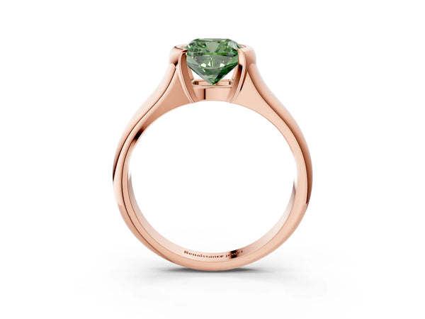 Rose Gold Cushion Cut Tension Style Solitaire Engagement Ring Setting for Fancy Green Center