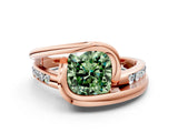 Rose gold Fancy Green Cushion Cut Solitaire Tension-Set Diamond Split Shank Ring