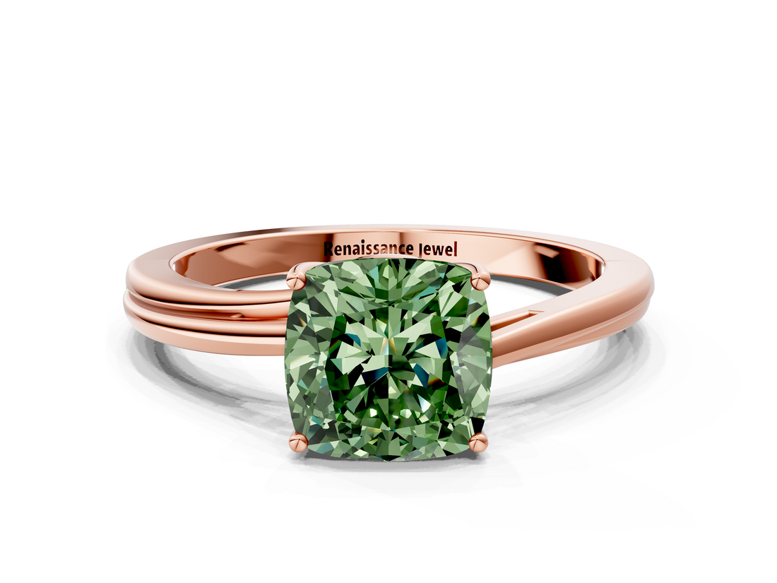 Rose gold Fancy Green Cushion  Cut Solitaire Twist Band Ring with Four-Prong Setting_20