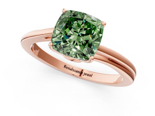 Rose gold Fancy Green Cushion  Cut Solitaire Twist Band Ring with Four-Prong Setting