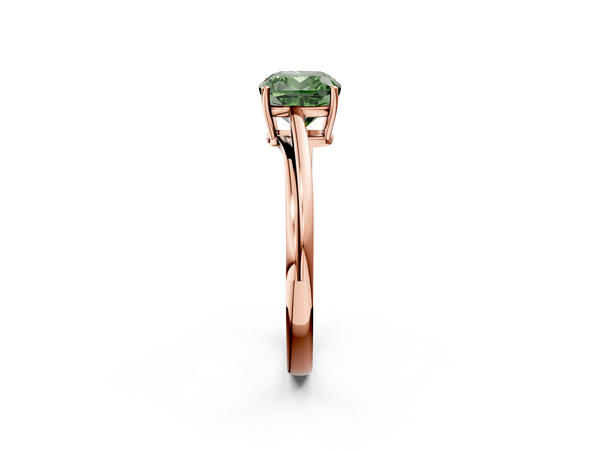 Rose gold Fancy Green Cushion  Cut Solitaire Twist Band Ring with Four-Prong Setting