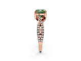 Rose gold Fancy Green Cushion Cut Solitaire Twist Pave Diamond Engagement Ring with Prong Setting_2