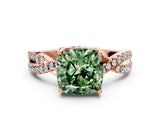 Rose gold Fancy Green Cushion Cut Solitaire Twist Pave Diamond Engagement Ring with Prong Setting_24