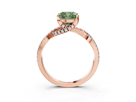 Rose gold Fancy Green Cushion Cut Solitaire Twist Pave Diamond Engagement Ring with Prong Setting_27