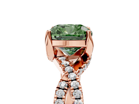 Rose gold Fancy Green Cushion Cut Solitaire Twist Pave Diamond Engagement Ring with Prong Setting_29