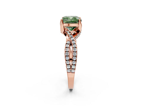 Rose gold Fancy Green Cushion Cut Solitaire Twist Pave Diamond Engagement Ring with Prong Setting_2
