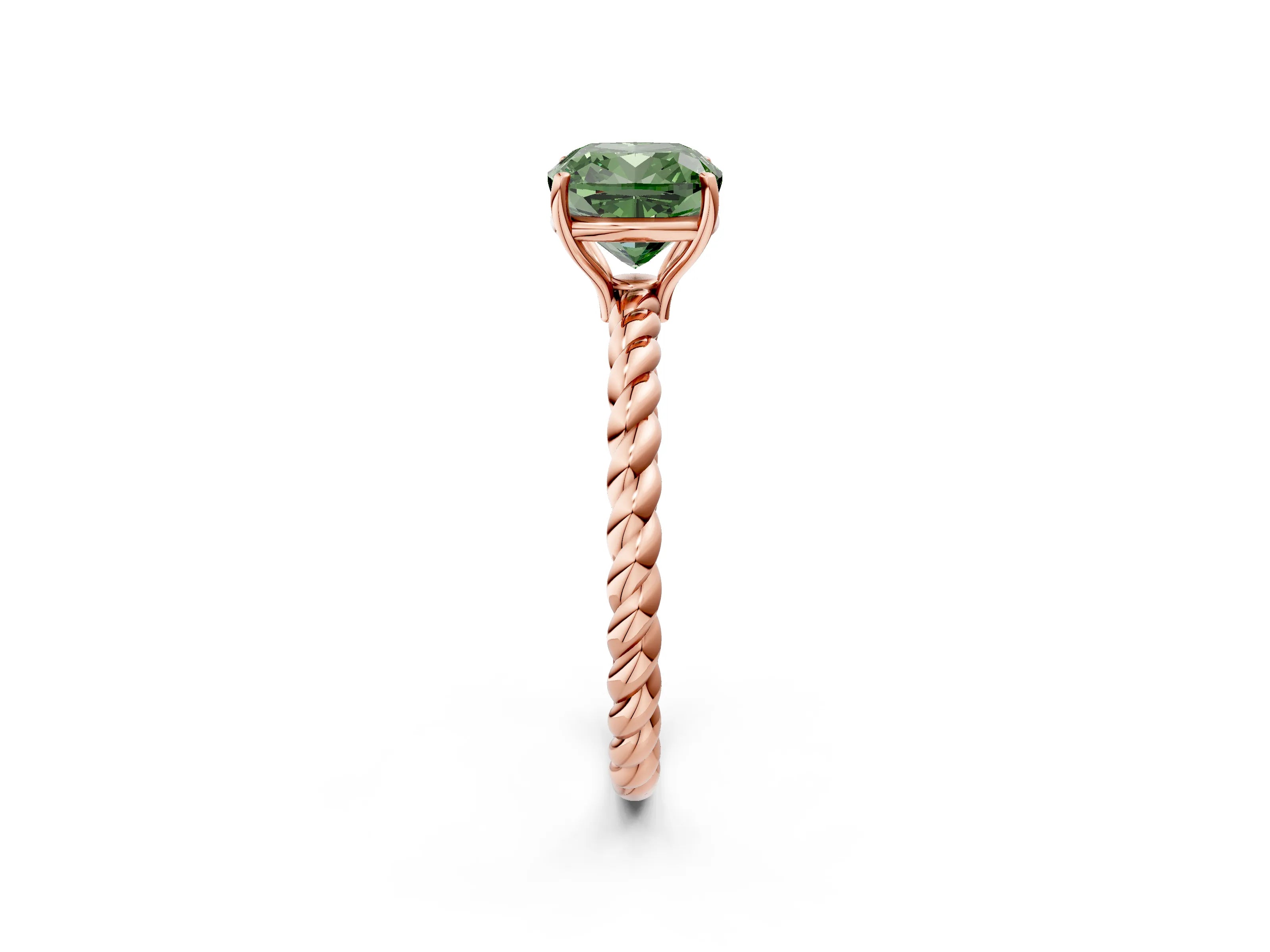 Rose gold Fancy Green Cushion Cut Solitaire Twisted Band 4-Prong Ring_2