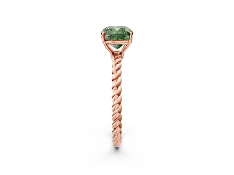 Rose gold Fancy Green Cushion Cut Solitaire Twisted Band 4-Prong Ring_2