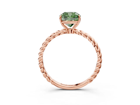 Rose gold Fancy Green Cushion Cut Solitaire Twisted Band 4-Prong Ring_3