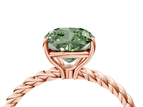 Rose gold Fancy Green Cushion Cut Solitaire Twisted Band 4-Prong Ring_4