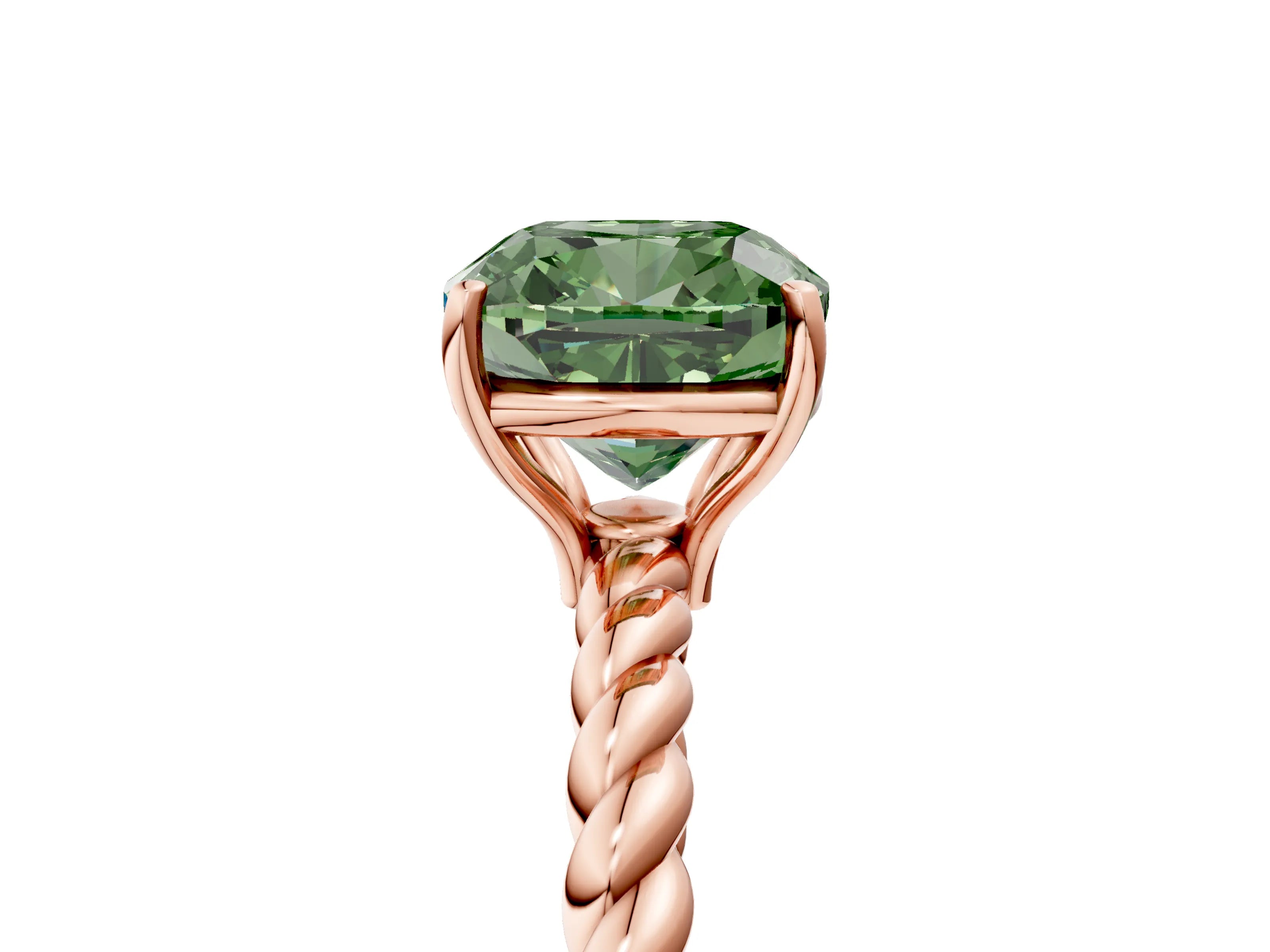 Rose gold Fancy Green Cushion Cut Solitaire Twisted Band 4-Prong Ring_5