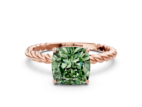 Rose gold Fancy Green Cushion Cut Solitaire Twisted Band 4-Prong Ring