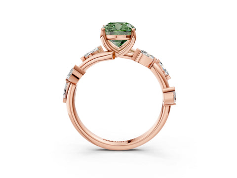Rose gold Fancy Green Cushion Cut Solitaire Twisted Band Marquise Accent Prong Setting Ring_3