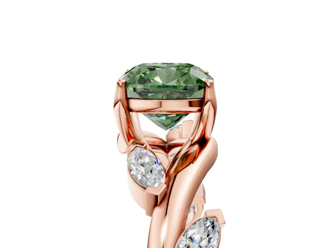 Rose gold Fancy Green Cushion Cut Solitaire Twisted Band Marquise Accent Prong Setting Ring_5