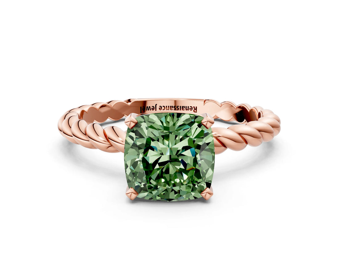 Rose gold Fancy Green Cushion  Cut Solitaire Twisted Band with Four-Prong Setting_105