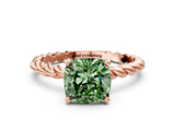 Rose gold Fancy Green Cushion  Cut Solitaire Twisted Band with Four-Prong Setting_105