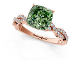 Rose gold Fancy Green Cushion Cut Solitaire Twisted Pave Band with Four-Prong Setting_4