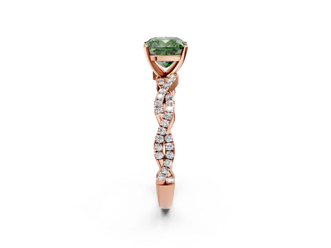 Rose gold Fancy Green Cushion Cut Solitaire Twisted Pave Band with Four-Prong Setting_5
