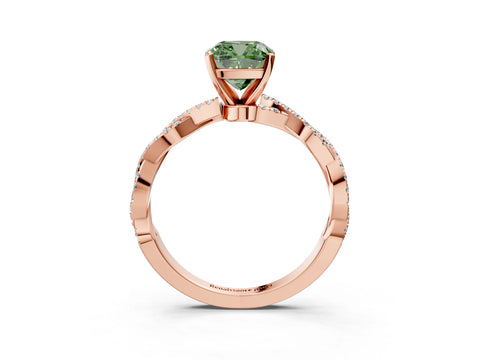 Rose gold Fancy Green Cushion Cut Solitaire Twisted Pave Band with Four-Prong Setting_6