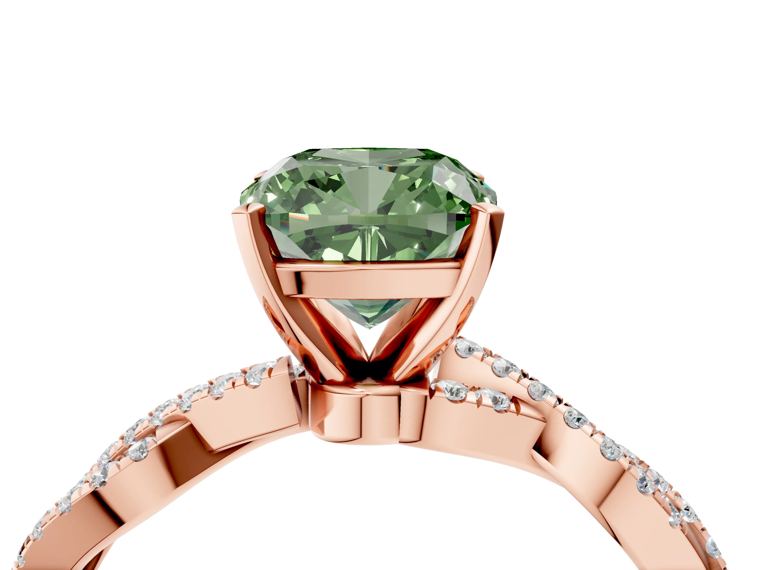 Rose gold Fancy Green Cushion Cut Solitaire Twisted Pave Band with Four-Prong Setting_7