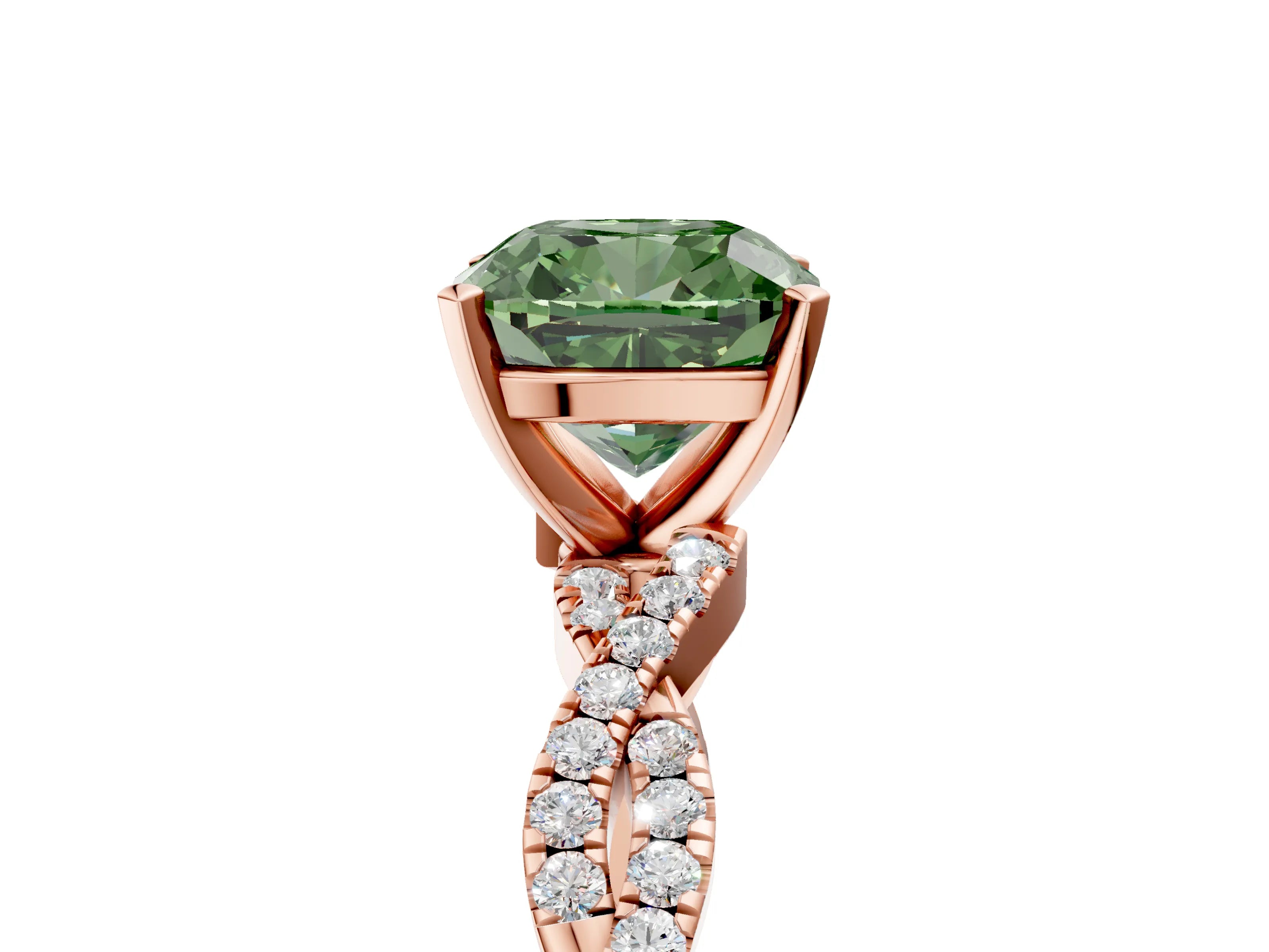 Rose gold Fancy Green Cushion Cut Solitaire Twisted Pave Band with Four-Prong Setting_8