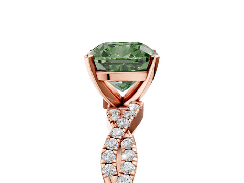 Rose gold Fancy Green Cushion Cut Solitaire Twisted Pave Band with Four-Prong Setting_8