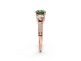 Rose gold Fancy Green Cushion Cut Three-Stone Diamond Ring with Pavé Band and Four-Prong Setting_2