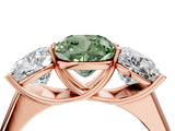 Rose gold Fancy Green Cushion Cut Three-Stone Diamond Ring with Prong Setting on a Classic Band_16