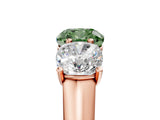 Rose gold Fancy Green Cushion Cut Three-Stone Diamond Ring with Prong Setting on a Classic Band_17