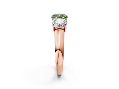 Rose gold Fancy Green Cushion Cut Three-Stone Diamond Ring with Prong Setting on a Classic Band_2