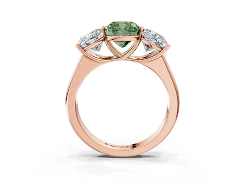 Rose gold Fancy Green Cushion Cut Three-Stone Diamond Ring with Prong Setting on a Classic Band_3
