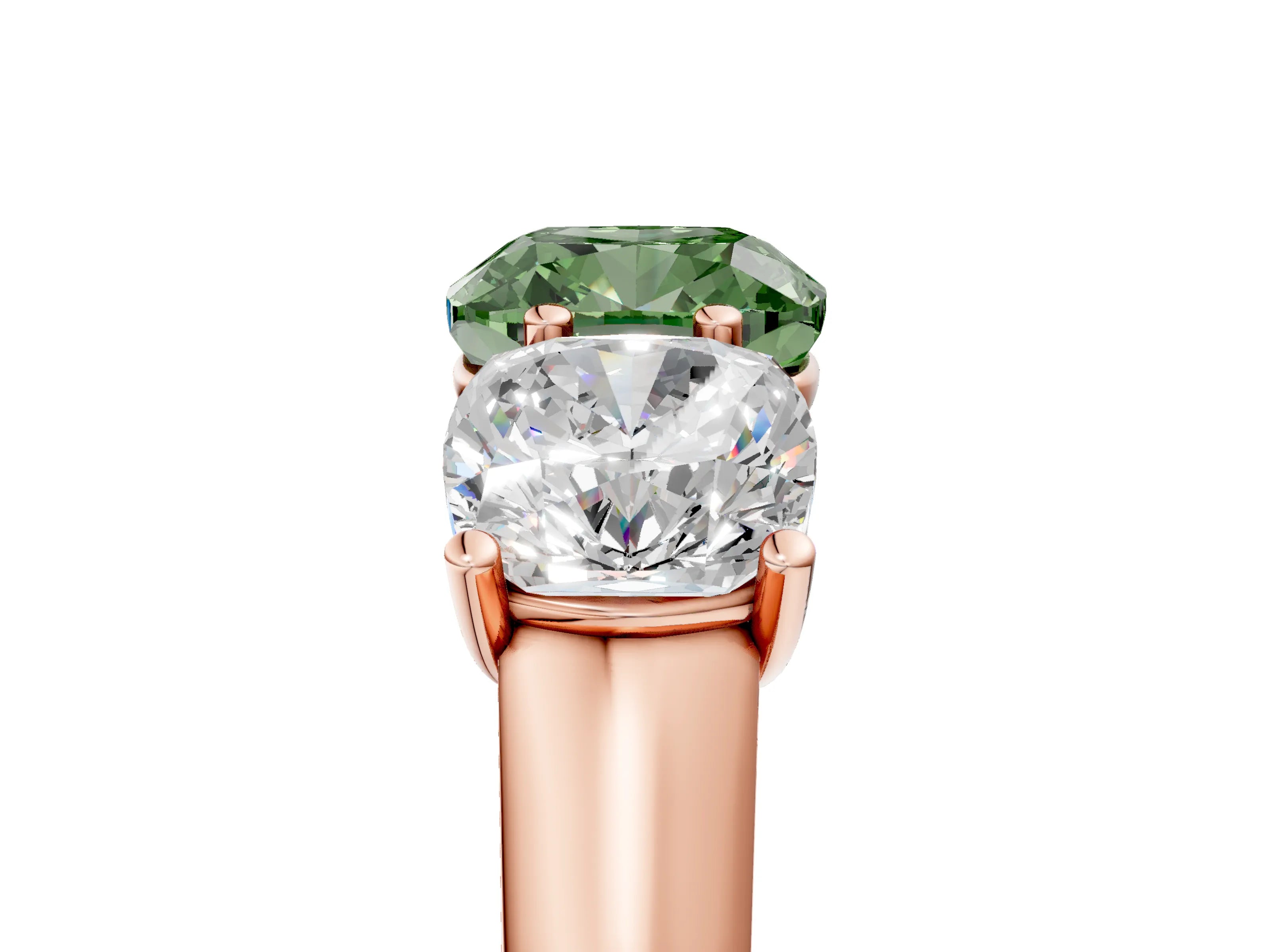 Rose gold Fancy Green Cushion Cut Three-Stone Diamond Ring with Prong Setting on a Classic Band_5