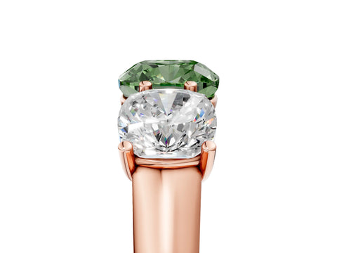 Rose gold Fancy Green Cushion Cut Three-Stone Diamond Ring with Prong Setting on a Classic Band_5