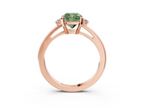 Rose gold Fancy Green Cushion  Cut Three-Stone Solitaire Ring with Round Accent Diamonds and Four-Prong Setting_23