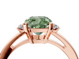 Rose gold Fancy Green Cushion  Cut Three-Stone Solitaire Ring with Round Accent Diamonds and Four-Prong Setting_24