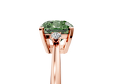 Rose gold Fancy Green Cushion  Cut Three-Stone Solitaire Ring with Round Accent Diamonds and Four-Prong Setting_25