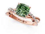 Rose gold Fancy Green Cushion  Cut Twist Band Solitaire Diamond Ring with Pavé Setting_4