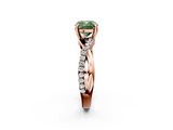 Rose gold Fancy Green Cushion  Cut Twist Band Solitaire Diamond Ring with Pavé Setting_5