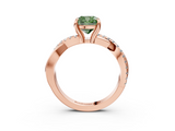 Rose gold Fancy Green Cushion  Cut Twist Band Solitaire Diamond Ring with Pavé Setting_6