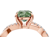 Rose gold Fancy Green Cushion  Cut Twist Band Solitaire Diamond Ring with Pavé Setting_7
