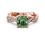 Rose gold Fancy Green Cushion  Cut Twisted Pavé Band Solitaire Ring with Four-Prong Setting_55