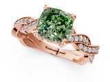 Rose gold Fancy Green Cushion  Cut Twisted Pavé Band Solitaire Ring with Four-Prong Setting_56
