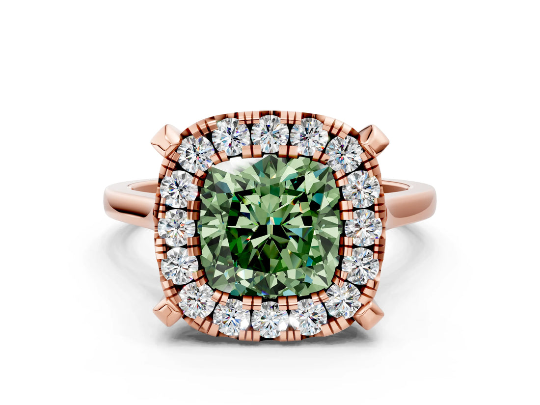 Rose gold Fancy Green Cushion  Diamond Cluster Halo Solitaire with Four-Prong Setting_95